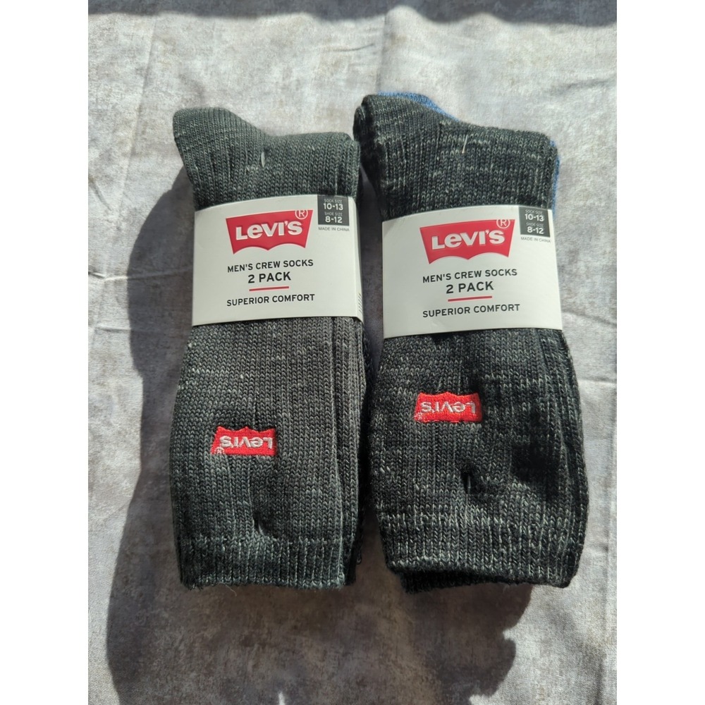 2-Levi's Mens Crew Sock Black/Blue/Gra Superior Comfort Embroidered Logo sz 8-12